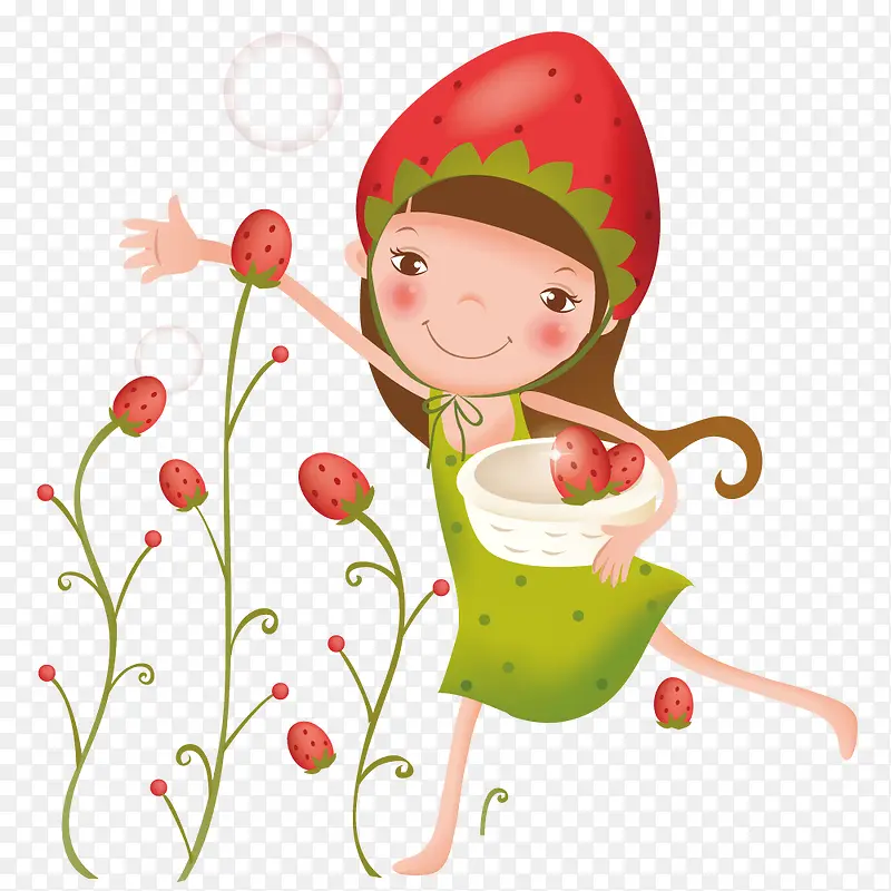 女孩在摘草莓