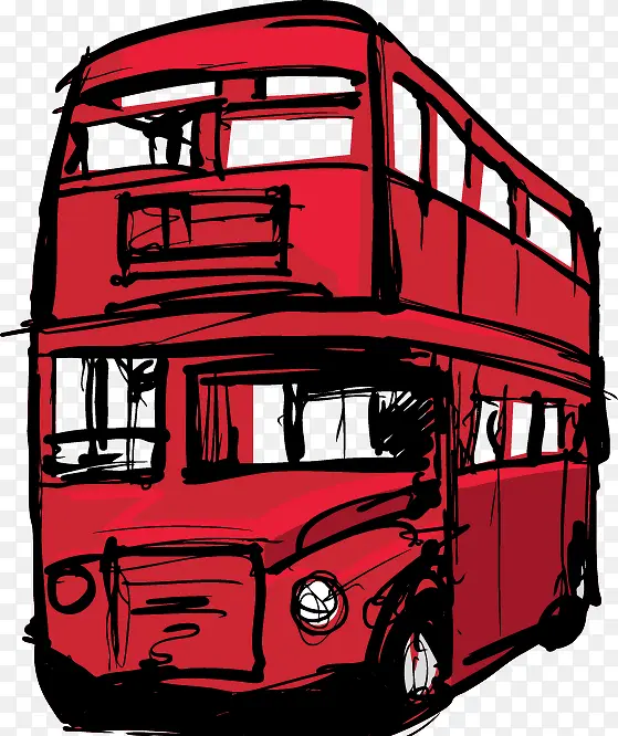 红色手绘公交车图案