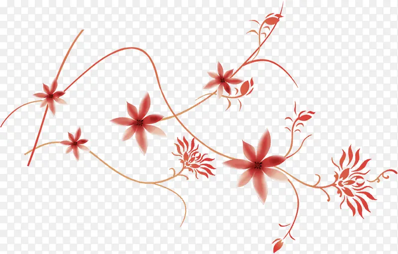 中国风红色花纹树叶装饰