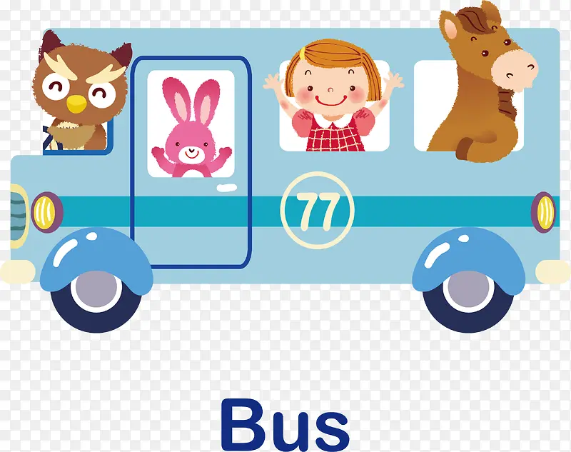 卡通载着小动物的公交车矢量图