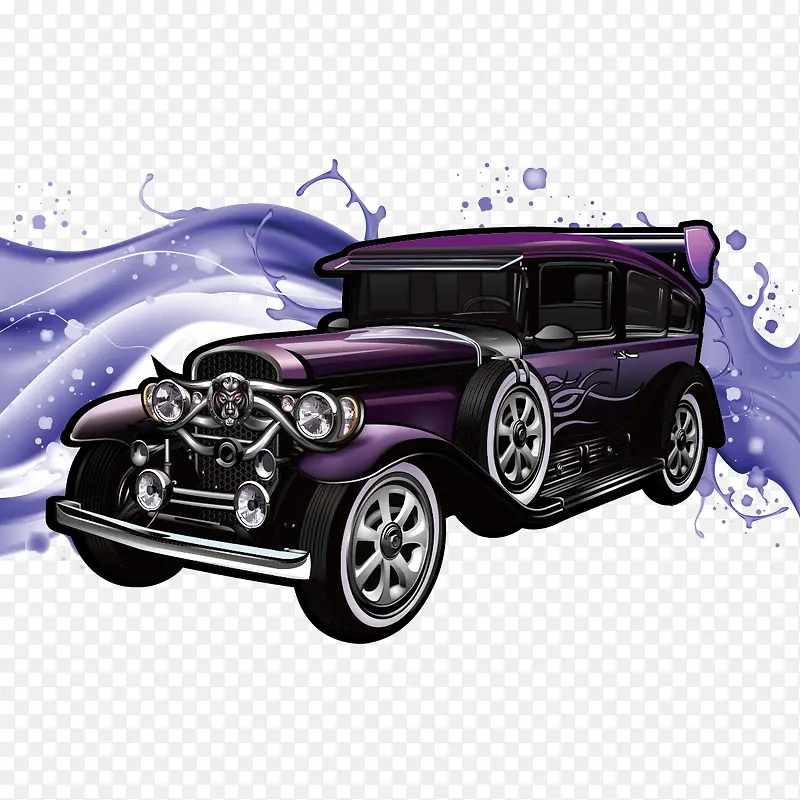 矢量紫色装饰图案和汽车