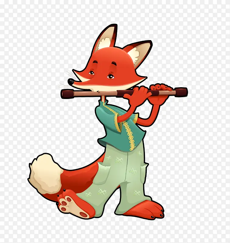 矢量卡通吹笛子的狐狸素材