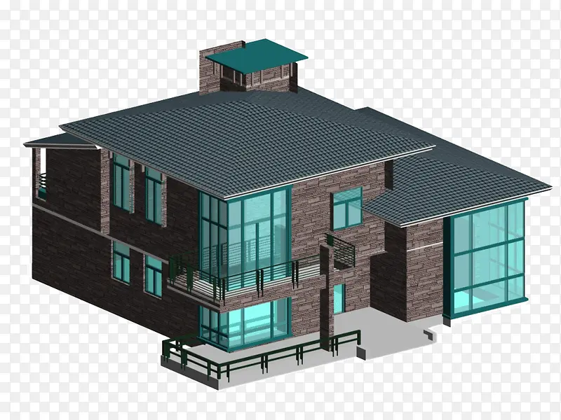 蓝色屋顶建筑模型