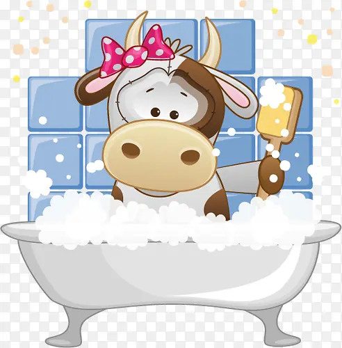 卡通在洗澡的水牛