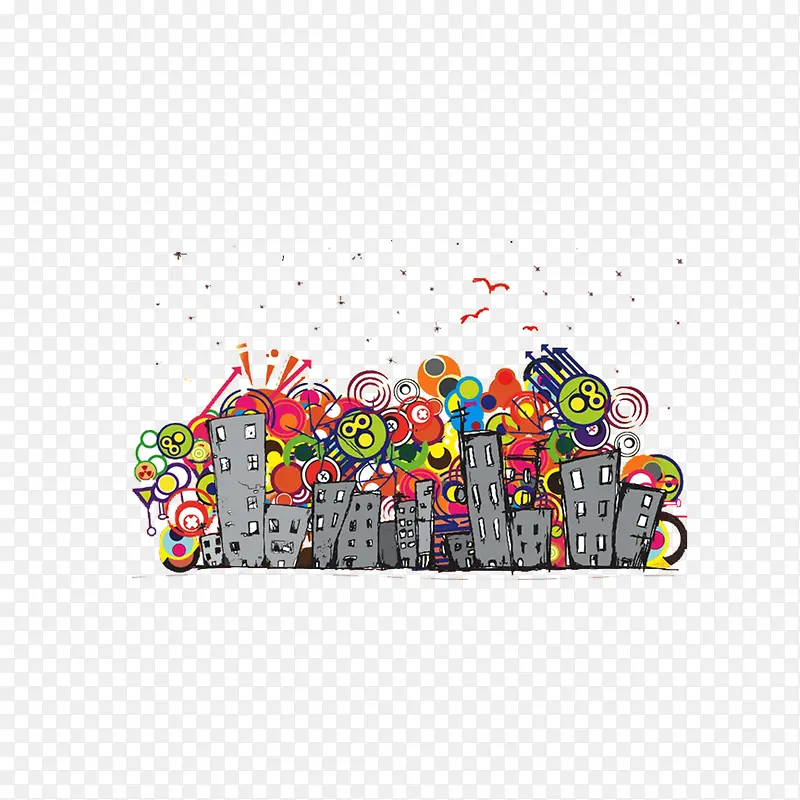 卡通城市建筑插画