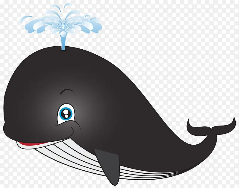卡通黑色喷水鲸鱼