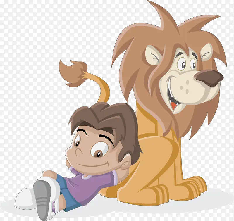 狮子与男孩卡通元素