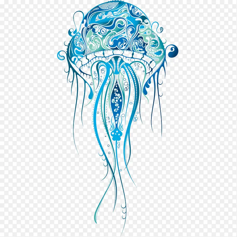 水母插画五彩矢量