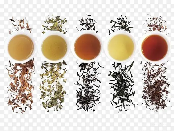 五类颜色不同茶和茶叶