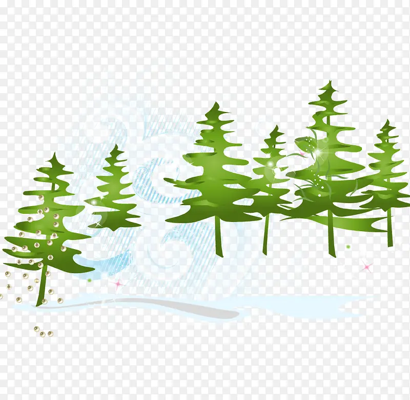 冬天雪景树木矢量图