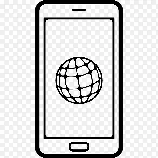 移动电话与世界网格符号在屏幕图标
