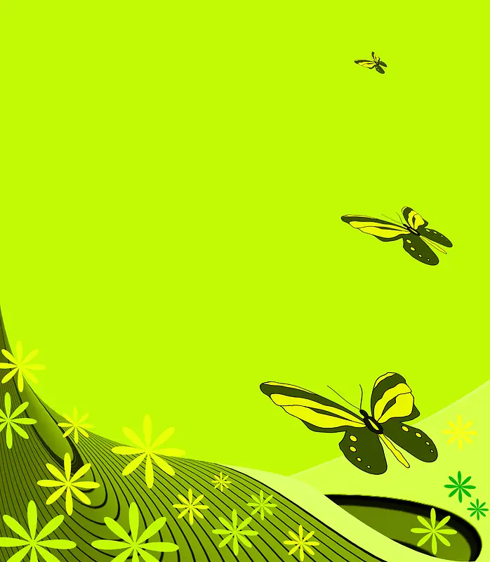 蝴蝶与绿色线条花纹背景