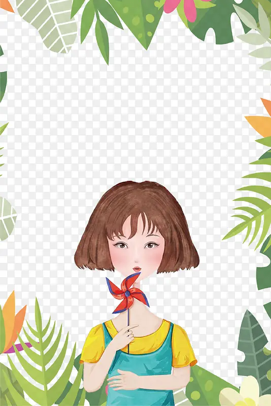 卡通手绘春季女孩插画
