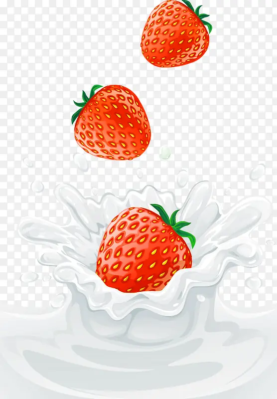 红色清新草莓牛奶装饰图案