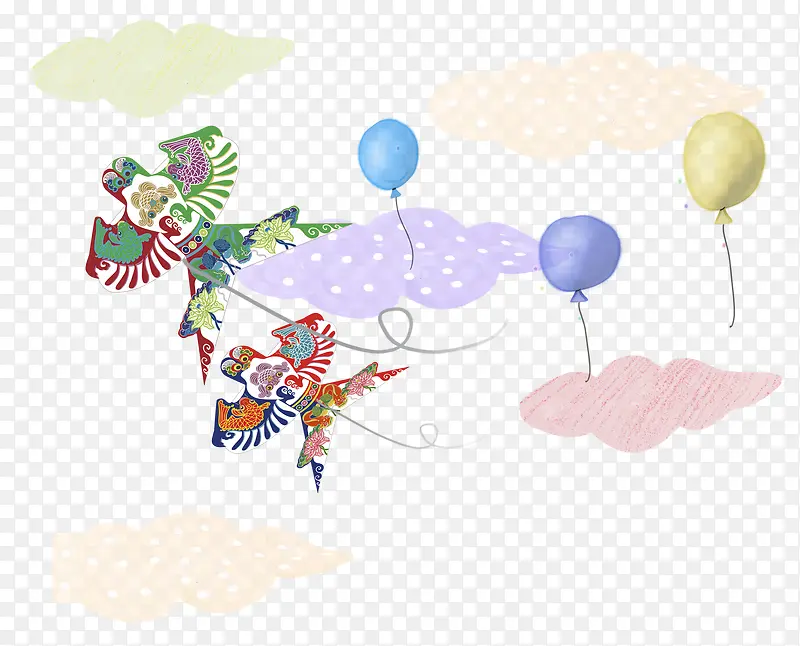 手绘燕子风筝气球云朵背景