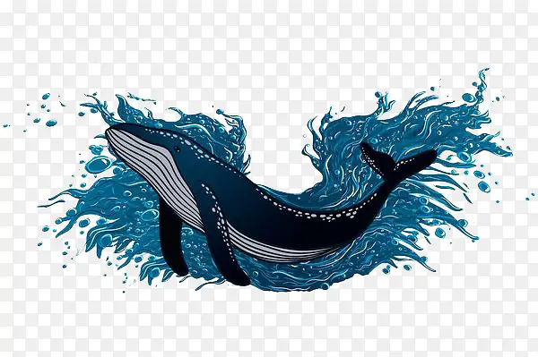 手绘海浪鲸鱼