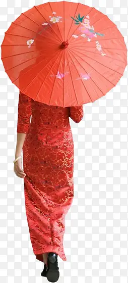 红色油纸伞红色上衣女子