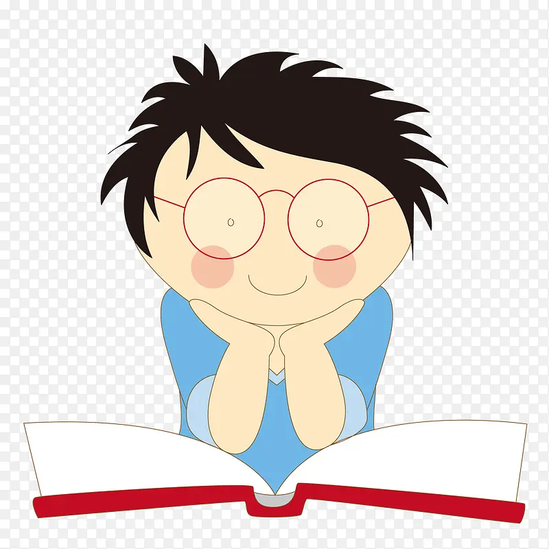 卡通看书阅读的小男孩