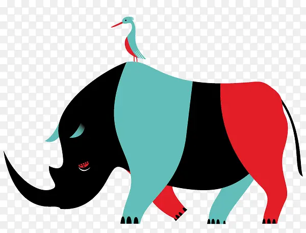 彩色犀牛手绘唯美图