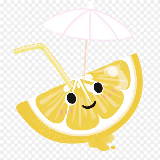 柠檬片打太阳伞卡通手绘