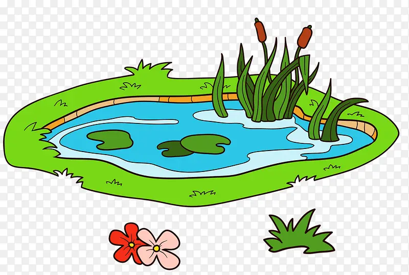 卡通手绘池塘