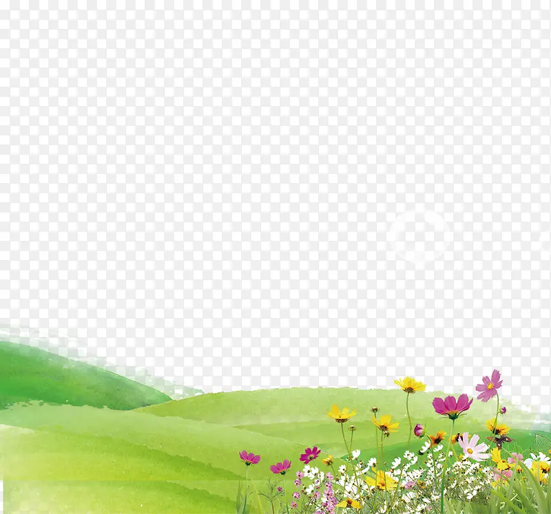 绿色水彩草地花朵边框纹理