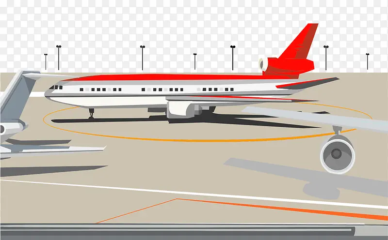 卡通手绘现代矢量机场飞机
