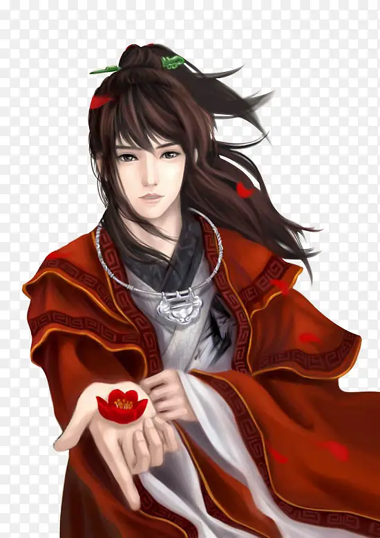 红衣长发清秀少年