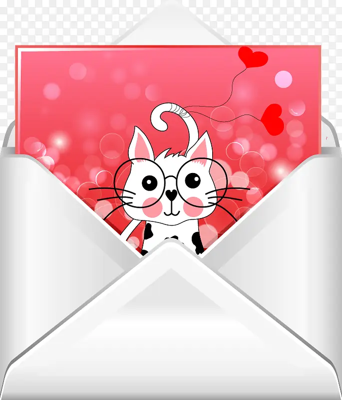 手绘 白色信封粉色猫咪信纸