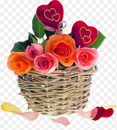手绘浪漫花篮设计玫瑰花朵