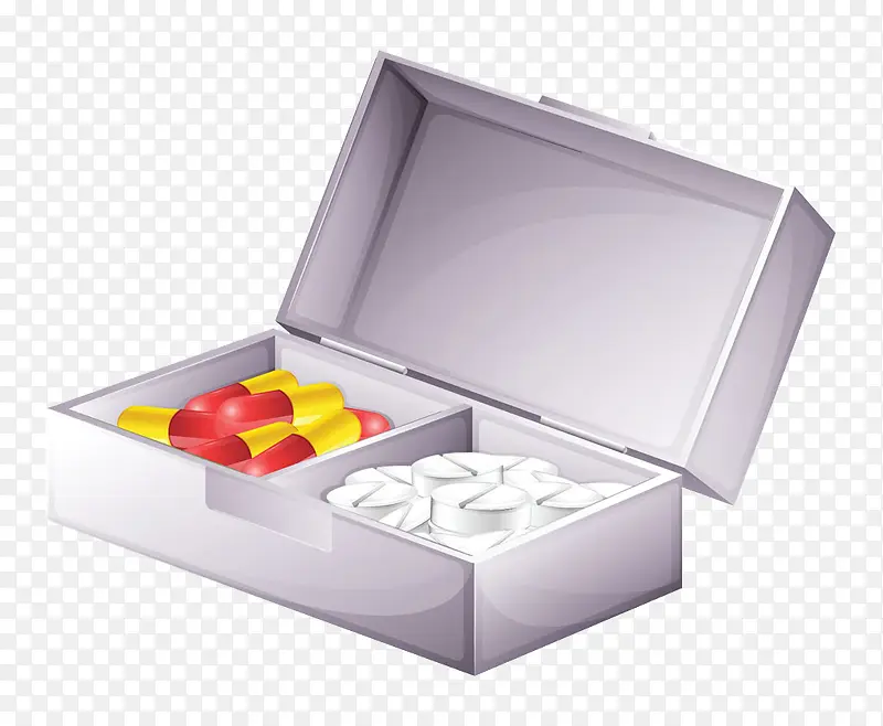 装满盒里的胶囊和药片图