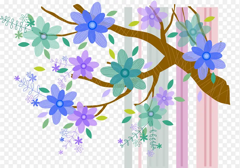 树枝花朵植物矢量装饰图