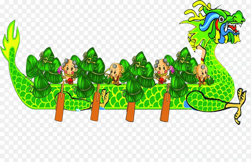 绿色艺术手绘龙舟粽子造型