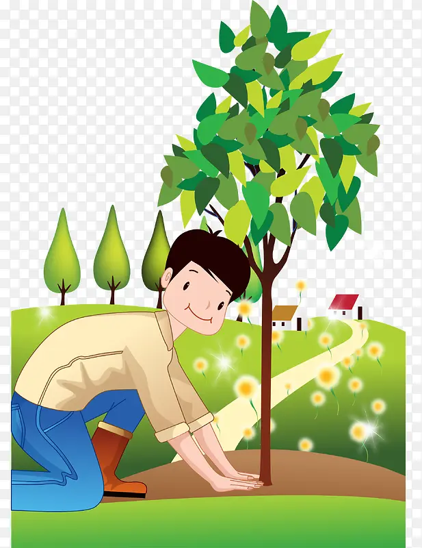 正在种树的男孩