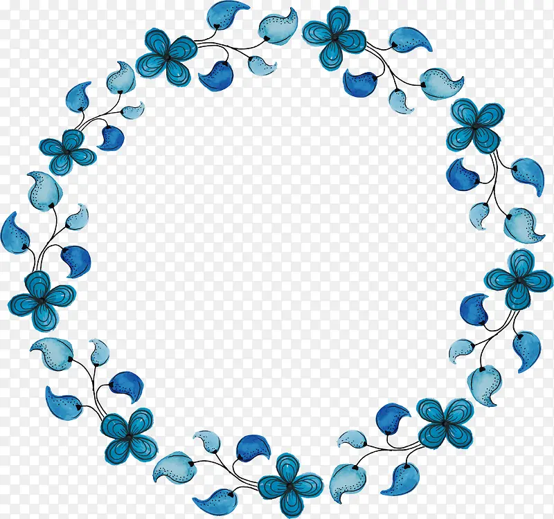 水彩蓝色手绘花朵标题框