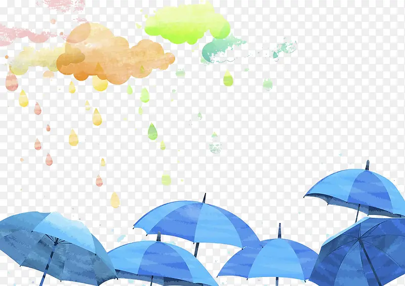 手绘的云雨伞