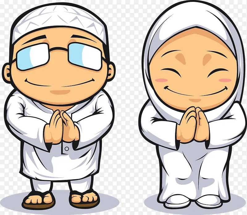 卡通穆斯林祈祷男女矢量图