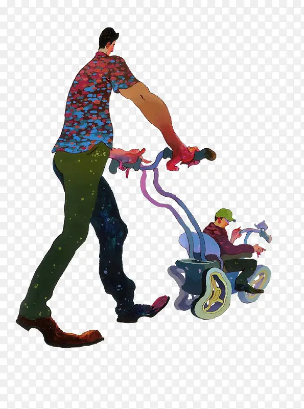 卡通推车男人