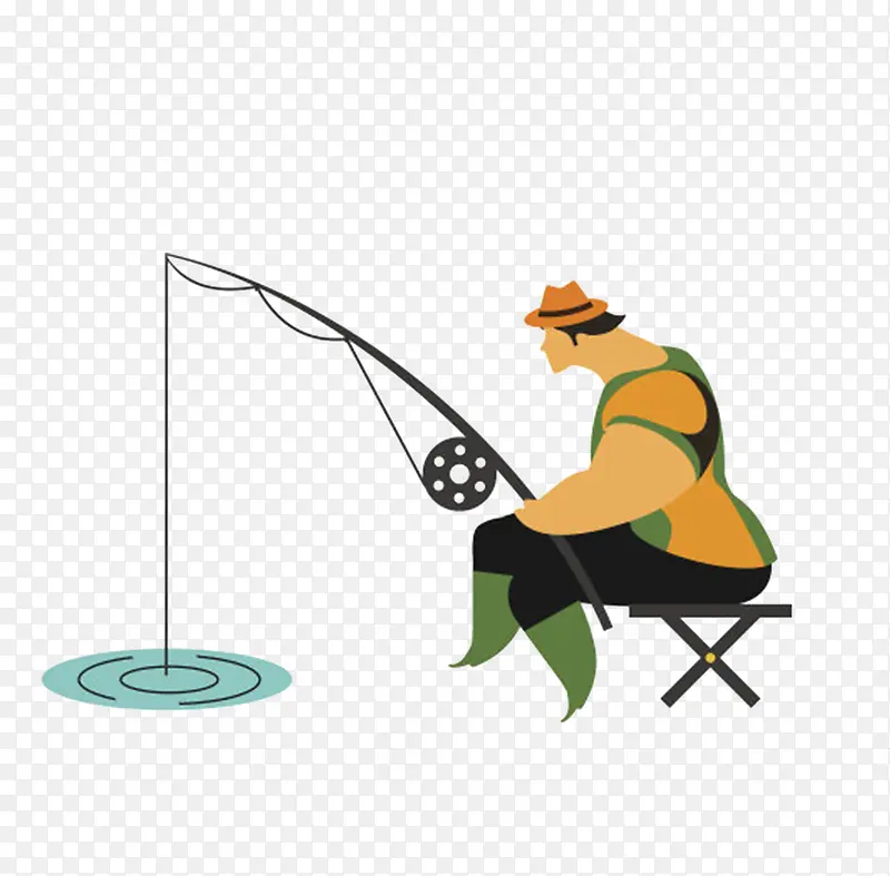 卡通手绘坐着钓鱼