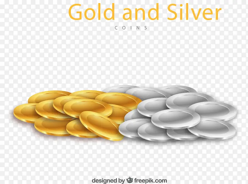 金币和银币堆矢量图