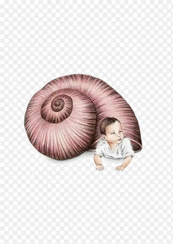 蜗牛和婴儿彩铅插画艺术