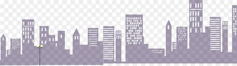紫色扁平城市建筑剪影