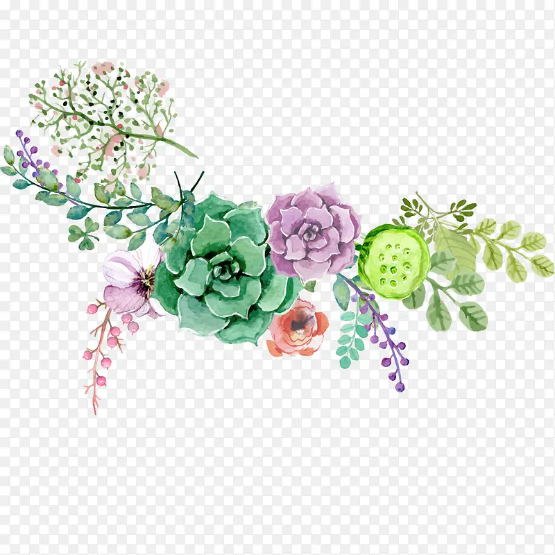 手绘水彩花卉装饰图案