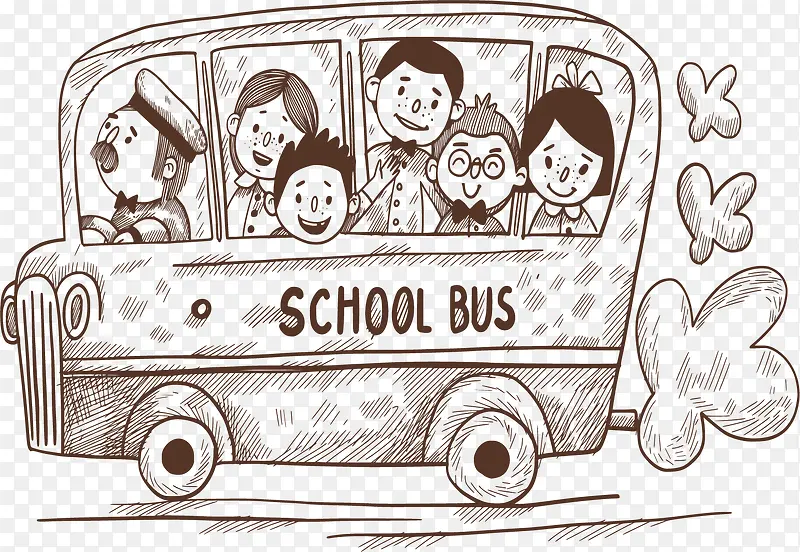卡通手绘开学校车