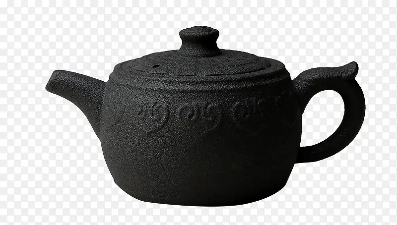 纯黑色黑陶茶壶