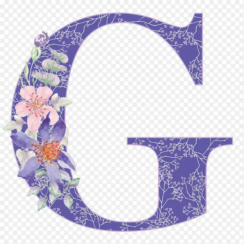 卡通手绘紫色的字母G