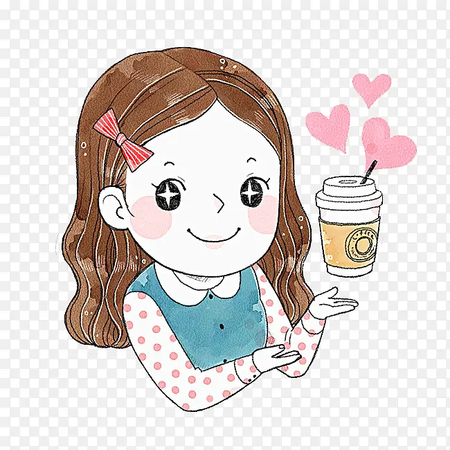 手绘女孩和杯子
