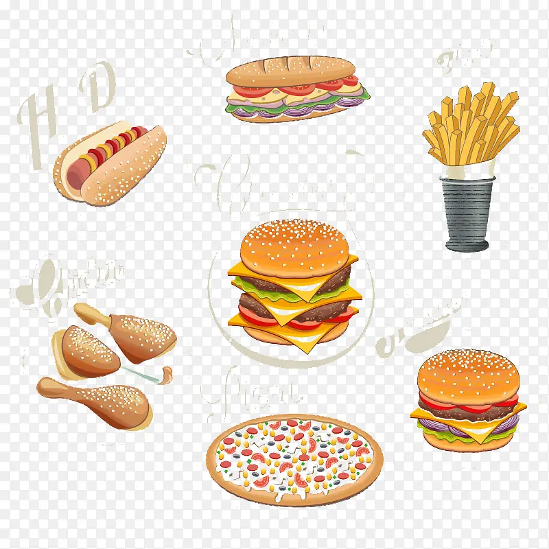 7款美味快餐食品矢量素材