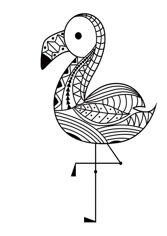 手绘几何线条火烈鸟设计元素