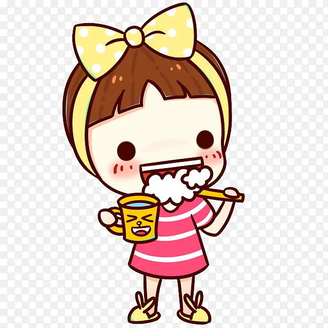 卡通小女孩刷牙